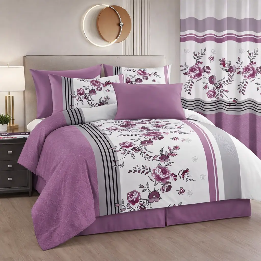 Modern purple floral bedding set