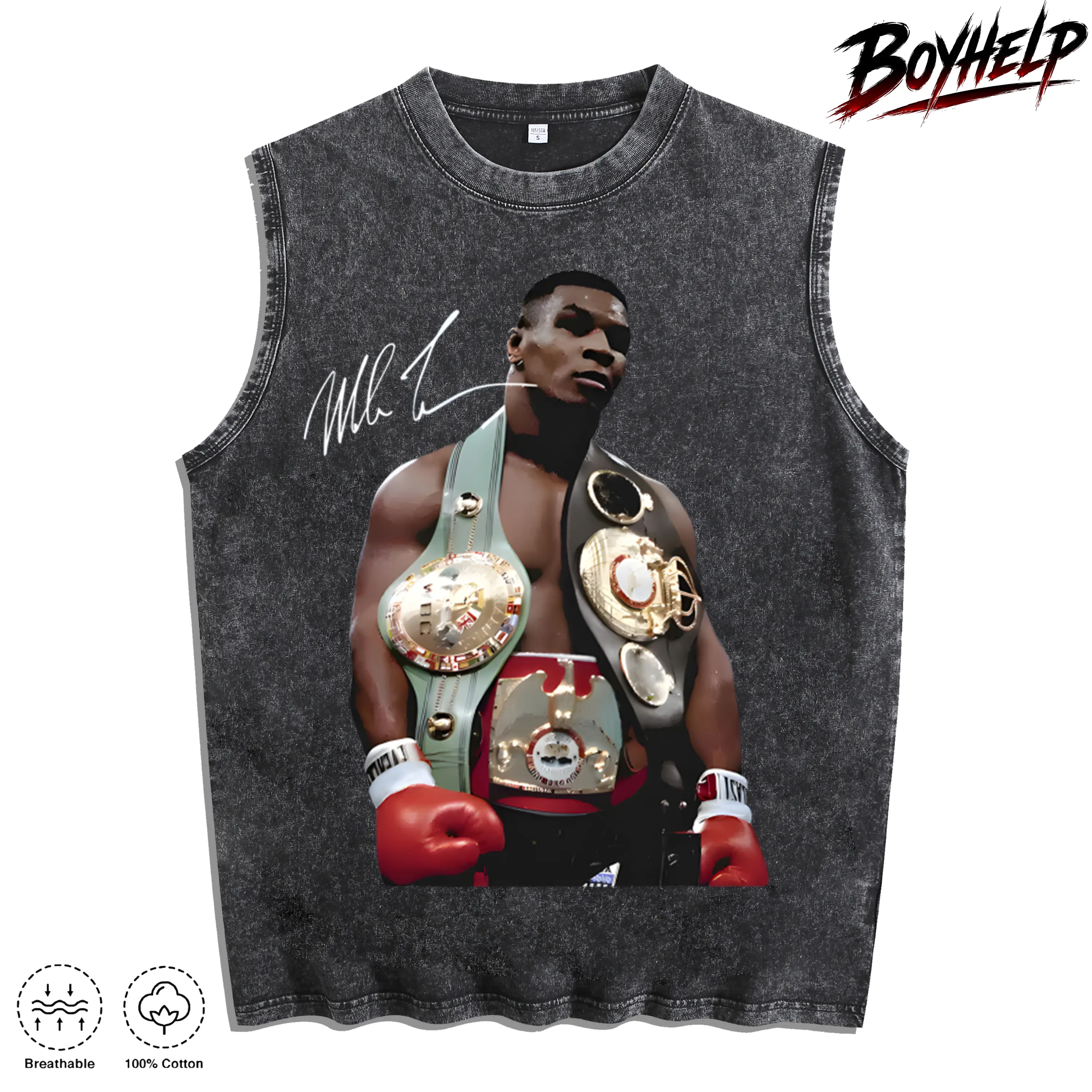 Mike Tyson T-Shirt, 90s Vintage Boxing Sport Legend Oversize Unisex Washed T-Shirt for Women and Men's Unisex Fit Batik Cotton Oversize Streetwear Menswear  Super Soft Pre-Shrunk washed vest Fathers Day Gifts