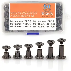 Chicago Screws Assorted Kit 6 Sizes Gun Metal Leather Rivets 3/16(5mm) Screw Rivets Phillip Head Book Binding Posts Nail Rivet Chicago Bolts for DIY Leather Craft (5 x 4,5,6,8,10,12)