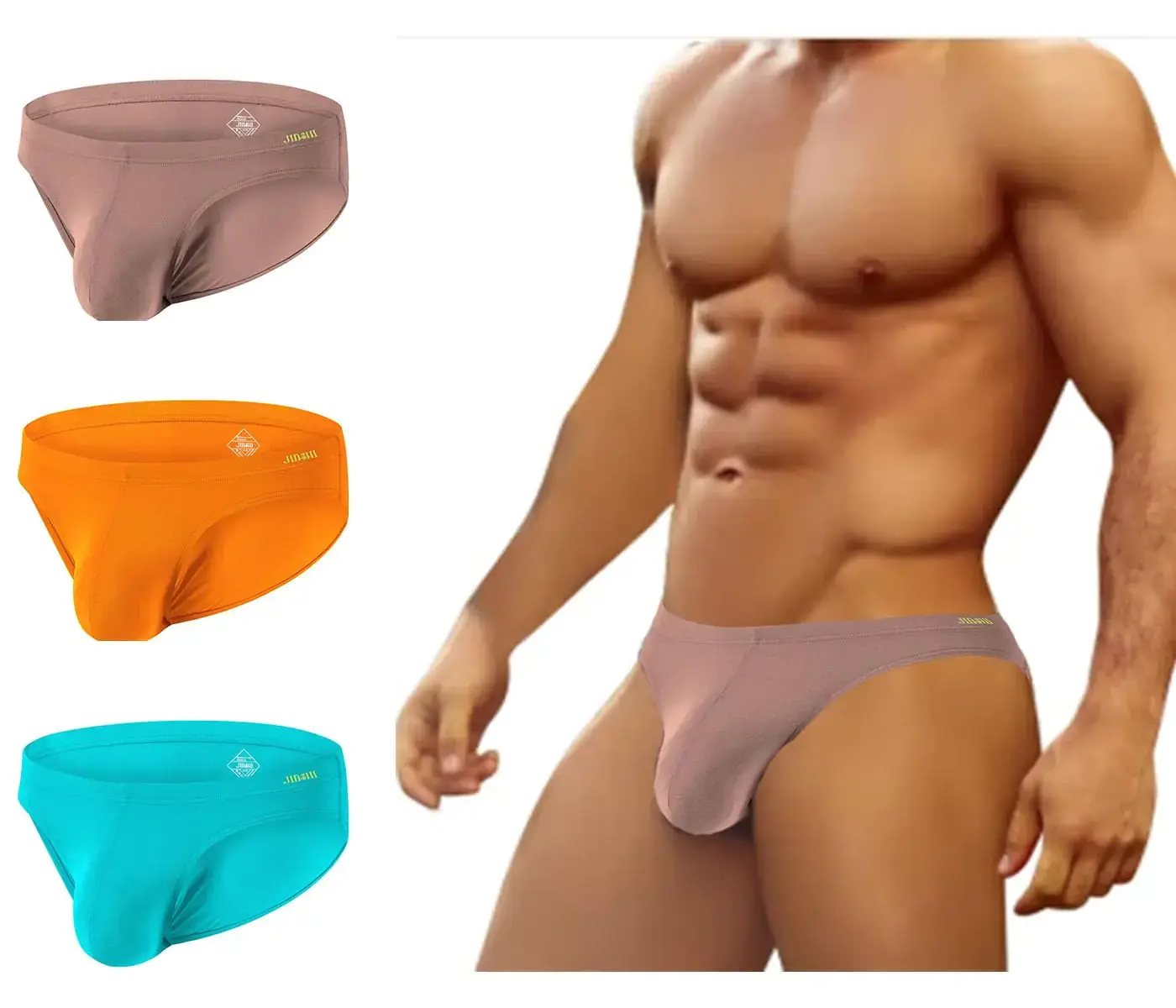 ZAIGGUT Mens Bamboo Viscose Underwear Briefs Moisture Wicking Bulge Enhancing Pouch Low Rise Stretch Underpants Latte Orang Green 3 Pack XXL Classic Style Comfortable Breathable