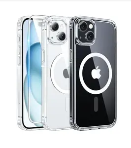 for iPhone 15 Case Clear: iPhone 14/13 Case Magnetic Phone Cases with Screen Protector Compatible with Magsafe Slim Anti Yellowing Rugged Protective Transparent Cell Cover (A-Clear)
