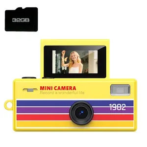Mini Thumb Camera with 0.96inch Flip Screen, 180° Selfie Display, Flashlight, Multiple Filters, Ultra Compact Video Recorder, Free 32GB Memory Card