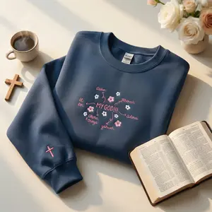 Embroidered My God Sweatshirt, Christian Faith Names of God Sweater, Alpha and Omega Abba Jehovah Adonai Yahweh Design, Inspirational Jesus Gift for Women Men, Religious Cozy Crewneck Outfit