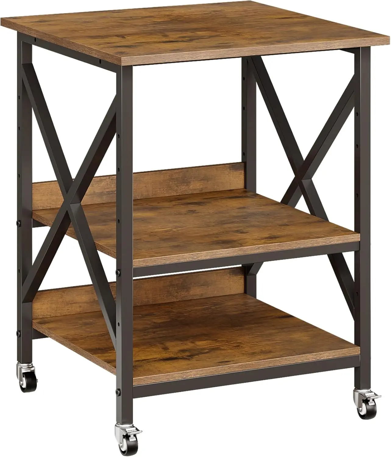 23.6 x 23.6 x 30.3 Inches Printer Stand, Large Printer Table with Adjustable Middle Shelf, Rolling Printer Cart with Wheels, 3 Tier Printer Table for Home Office Scanner Fax, Rustic Brown