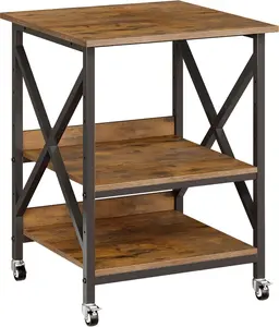 23.6 x 23.6 x 30.3 Inches Printer Stand, Large Printer Table with Adjustable Middle Shelf, Rolling Printer Cart with Wheels, 3 Tier Printer Table for Home Office Scanner Fax, Rustic Brown