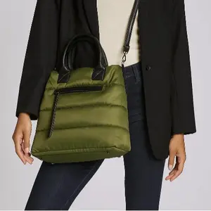 Zuma Puffer Tote Bag with Vegan Leather Trimming - Stylish & Practical for Everyday Use - Compact Size for Daily Essentials - Trendy & Functional Design