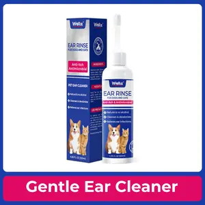 Wellix Ear Cleaner for Dogs & Cats - Honeysuckle Silver Ion Itch & Odor Relief Pet Ear Rinse 120ml Anti-Itch Antibacterial Gentle Ear Cleaner