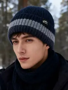 Winter Warm Knit Beanie, Thickened Fleece Windproof Ear Protector Hat, Unisex Cycling Cap, Cozy Headwear for Men and Women, Knitted Cap