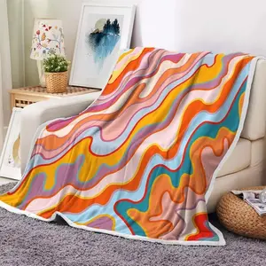 Retro 70s Hippie Throw Blanket Green Pink Waves Funky Blanket Funky Abstract Blanket Spiral Swirl Pastel 70s 80s Aesthetic
