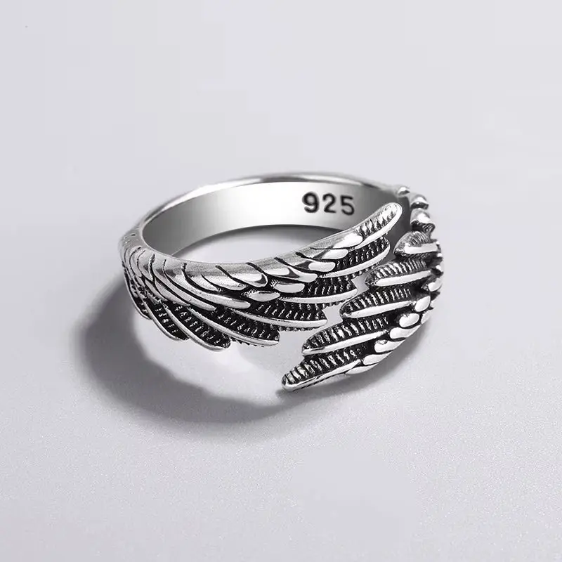 925 Sterling Silver Women'S Ring Feather Wing Dating Jewelry 