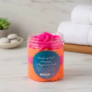 Strawberry Peach Champagne Whipped Foaming Sugar Scrub. Exfoliating Body Wash & Scrub. All Natural Shea Butter Whipped Soap/Shaving Cream handmade gentle creamy Smooth Exfoliate Moisturizing