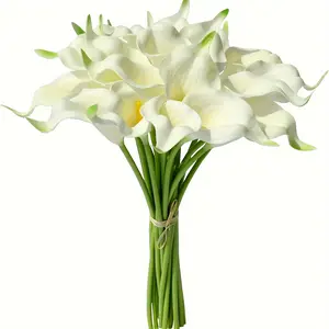 Ten artificial golden lilies with long stems, realistic horsehair flowers, suitable for wedding bridal bouquets, home floral decorations, table centerpieces, and Christmas party floral decorations, Artificial Flower Arrangements, Artificial Mixed Flower