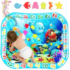 Baby Water Mat Large 37.4x29.9 Safe Inflatable Tummy Time Water Play Mat for Infants Toddlers Newborn Sensory Water Pad Christmas Gift Blue Climate Pledge Friendly