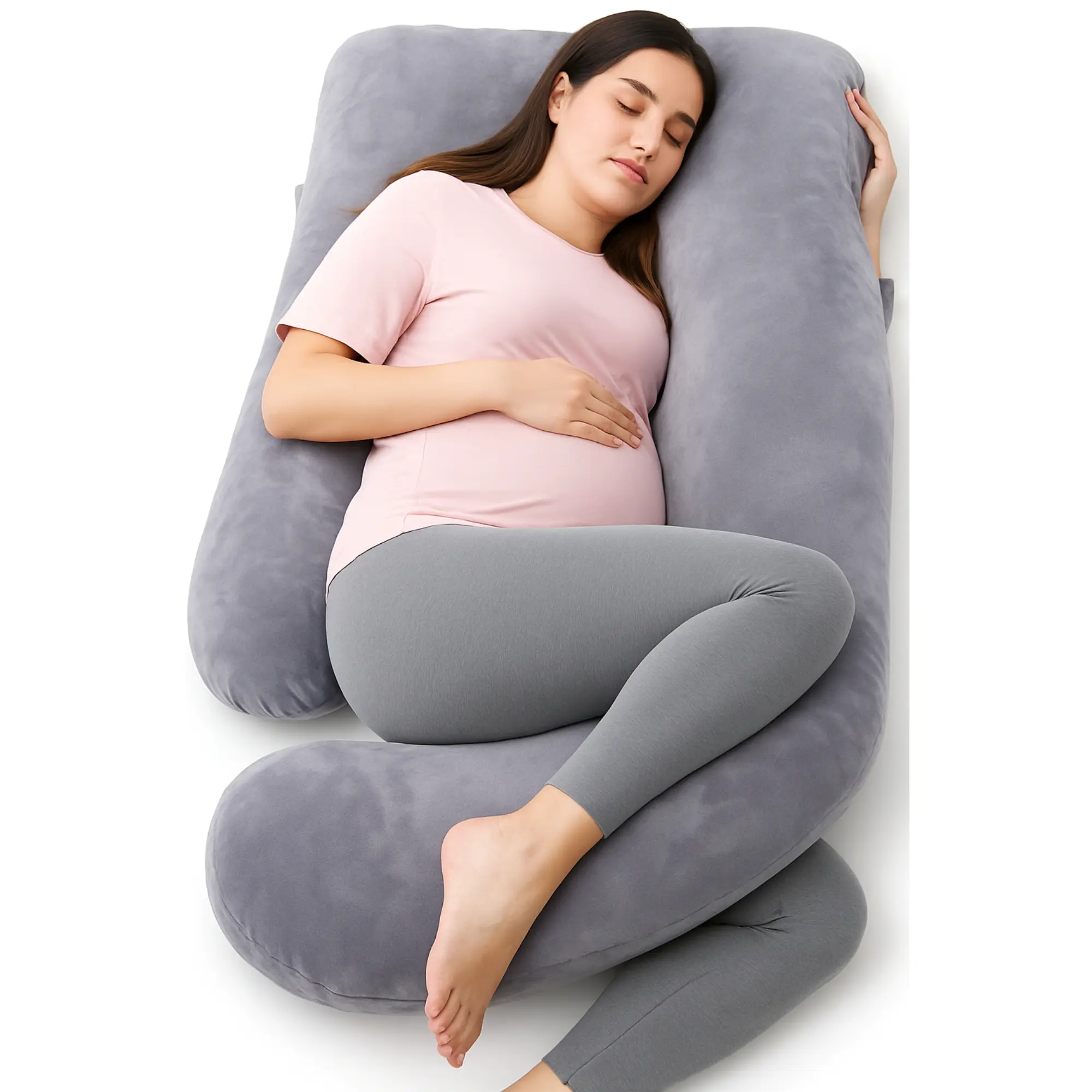 Pregnancy Pillows J Shaped Full Body Pillow with Removable Cover 57 Inch for Sleeping Grey Comfort Support