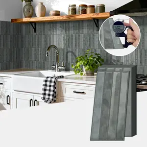 12/24/48PCS ETP 3D Epoxy Dark Green Vertical Tile Stickers, 1.2mm Thick Self-Adhesive Waterproof Oilproof Kitchen Backsplash Wall Decals