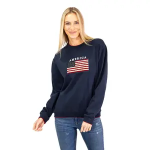 American Flag Embroidered Crewneck Sweatshirt Comfort Cotton vintage  crewnecks