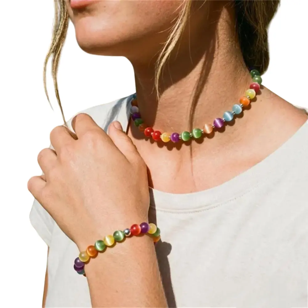 UV-Reactive Color Changing Beaded Bracelet, Dopamine Rainbow Bead Fashion Jewelry, Bohemian Couple Accessory, Shiny Vibrant Design for Summer Beach Festival Daily Wear