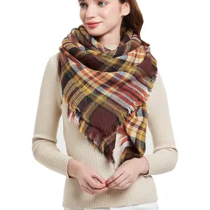 Womens Warm Blanket Scarf Square Winter Shawls Large Infinity Scarves Stripe Plaid Scarf