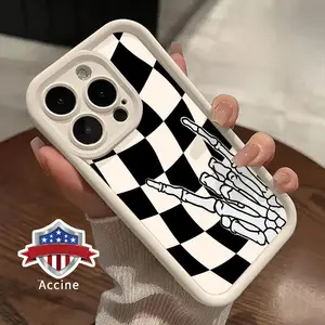 Checkered Skeleton Pattern Case for iPhone 17 Pro Max 16 Plus 15 14 13 12 11 Air E Soft TPU Bumper Drop Protection Rugged Durable Back Cover for Boy