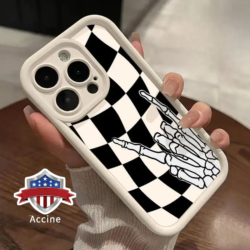 Checkered Skeleton Pattern Smartphone Shell, Soft TPU Bumper Case with Drop Resistance for iPhone 17 Pro Max,16 Plus,15,14,13,12,11,Air,E - Rugged,Durable Back Cover for Handheld Devices (Boys), Casing
