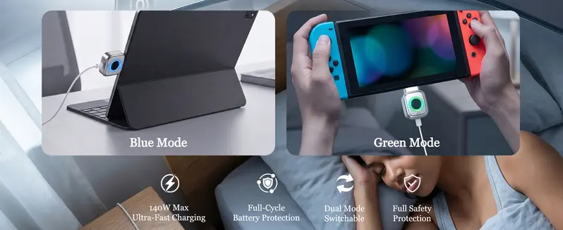 140W Type-C Physical-Disconnect Battery Power Bank - Chargeable Mobile Protection Device with Auto-Eject, Smart Auto-Stop, Anti-Overcharge Tech, Green Light, High Compatibility for Safe Overnight Use (Includes Screenless Bluetooth Earbuds, Hair Curlers)
