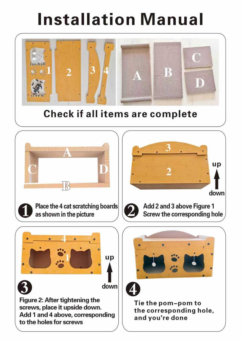 FANJUN-AMTECH 2 in 1 House & Scratch Board, 1 Set Wooden Bed with Scratcher, Durable Double Layer Bed, Pet Furniture for Indoor Spacious cool cat stuff cozy cat bed cat scratcher indoor cat accessories cat toys cat accessories FANJUN-AMTECH 2 in 1 House & Scratch Board, 1 Set Wooden Bed with Scratcher, Durable Double Layer Bed, Pet Furniture for Indoor Spacious cool cat stuff cozy cat bed cat scratcher indoor cat accessories cat toys cat accessories