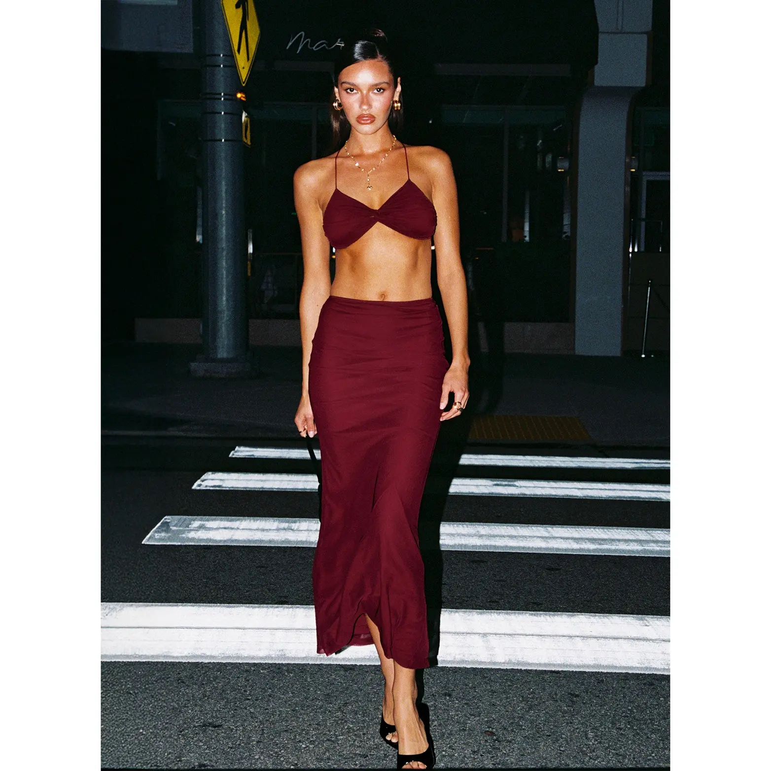 Delores Ruched Maxi Skirt Red