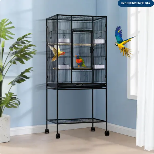 Large Bird Cage, 40.5"H Big Bird Cage with Stand for Parakeets Parrots Conures Lovebird Cockatiel Black