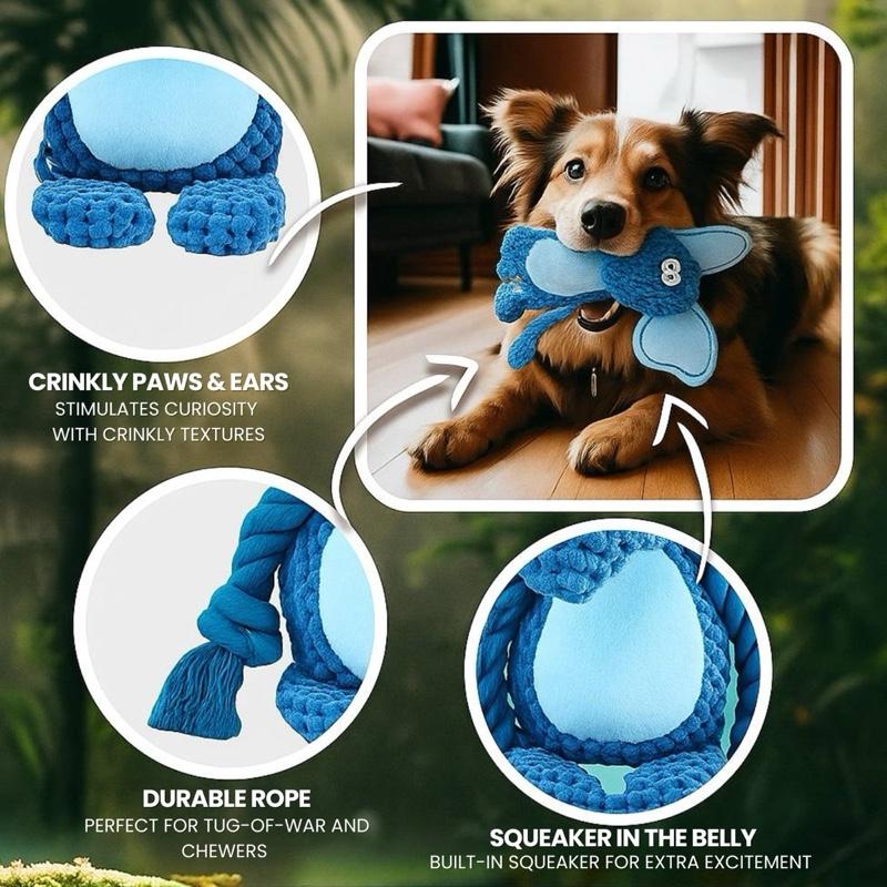 Squeaky Elephant Dog Toy Plush Crinkle Durable Ropes Interactive Fun for Puppies