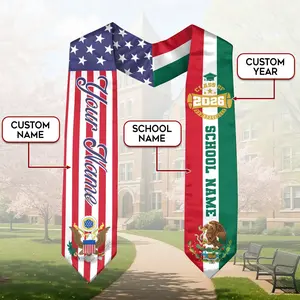 Mexican Graduation Stole Custom Name Mexico Sash USA Mexico Flag Eagle Emblem 2026