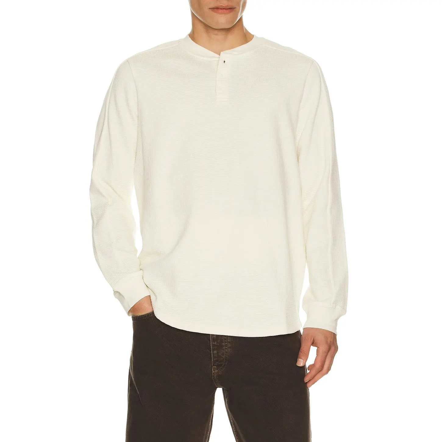 Barefoot Dreams Waffle Thermal Henley in Cream