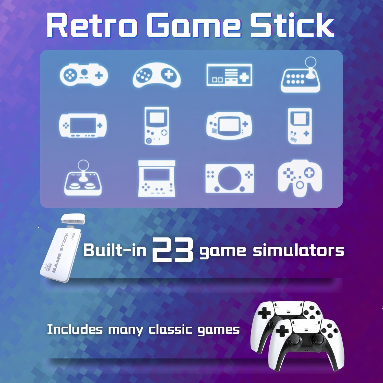 2026 Upgraded Retro Gaming Console, Retro Game Stick Pro With 20,000+ Retro Games, HDMI Output, Plug and Play, Including 23 Emulators & Two 2.4Ghz Wireless Controller, 64G TF Card, Gaming Console