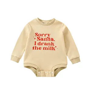 Baby Girl Boy Christmas Outfit Crewneck Sweatshirt Romper Santa Letter Print Onesie Pullover Top Fall Winter Clothes