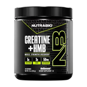NutraBio Creatine + HMB Powder | 5g Creatine 3g HMB with AstraGin | Strength, Power, Recovery, Muscle Preservation | 30 Servings