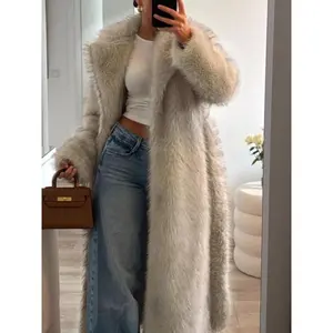 Women's Casual Simple Faux Fur Long Coat Winter, Warm and Stylish Outerwear, Perfect for Cold Weather, Ladies Fashionable Clothing