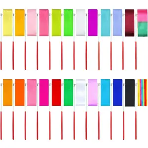 24PCS Rainbow Dance Ribbons Rhythmic Gymnastics Ribbon Wands for Kids Dancer,Streamers on a Stick Perfect for Artistic Dancing, Talent Shows, Party Favors, Games Props & Ribbon Dance Ttwirling Class, Gymnastics Equipment
