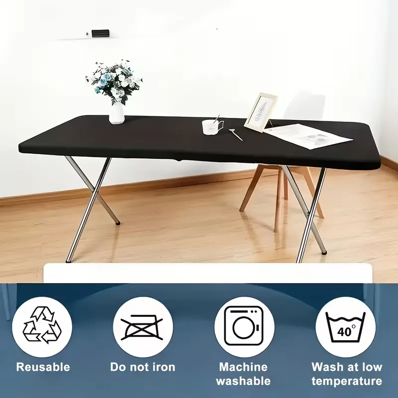 3pcs Polyester Stretch Tablecloths, 6ft Wrinkle-Resistant Washable Rectangular Semi-Sagging Solid Color Table Covers for Weddings, Parties, Home & Restaurant Decor, Indoor & Outdoor Camping Use