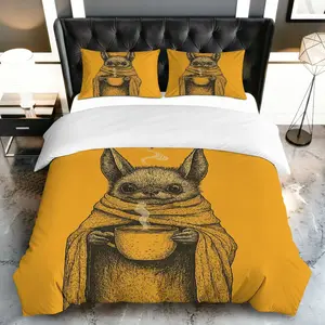 3PCS Duvet Cover Set, 1 Duvet+2 Pillowcases(Without filler), Cozy Bat Coffee Teal Yellow Modern theme, Halloween bedding set, Warm Soft Comfortable Suitable for decoration Bedroom Living Room Guest Room Hotel.