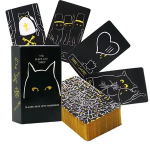 Black Cat Tarot Cards Deck, 78 Gold Gilded Edge Oracle Cards Minimalist Cat Lover Gift & Spiritual Divination Tool for Beginners