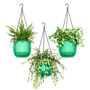 Bamworld Hanging Planters for Indoor Plants Self Watering Pots with Drainage Hole 3 Pack 6.5 Inch Outdoor Plant Hanger with 3 Hooks Chains for Spider Plants Live House Planters Emerald