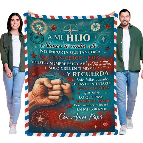 A Spanish letter: papa gives a blanket to his son&daughter, papa & mama give Birthday gift for son & daughter.Christmas Gift for Son,Spanish Inspirational Throw Blanket A soft and comfortable flannel blanket, perfect for various occasions