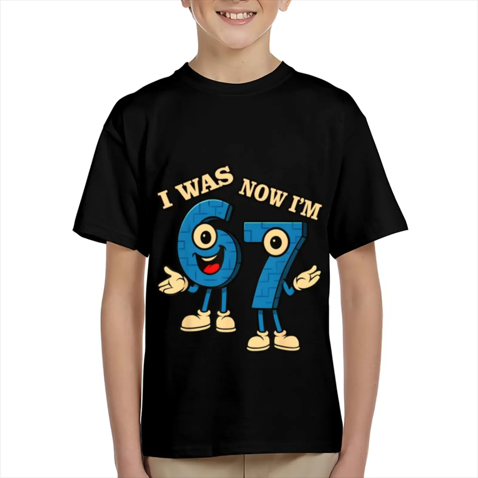 Kid's T-shirt Funny I WAS 6 NOW IM 7 gesture robot number character mecha  lightning fun 100% cotton pattern T-shirt for boys and girls  toddler cartoon T-shirt, teen boy clothing gift  G-95