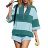 Fisoew Women's 2-Piece Striped Athleisure Sport Set - Soft Breathable Activewear Sweatshirt & Workout Shorts, Casual Women's Clothes for Summer Running,sohochic