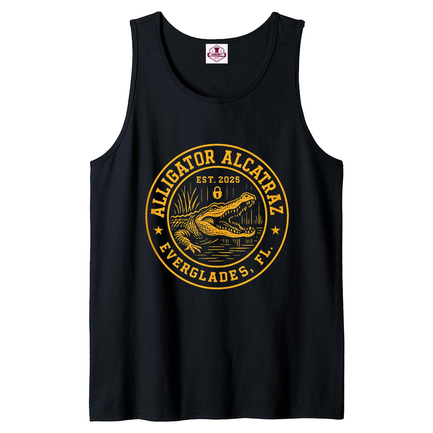 Alligator Alcatraz Tank Top, Florida Everglades Parody Design, Vintage Gator Tee, Dark Humor Gift, For Men, For Women, Full Sizes, Full Colors