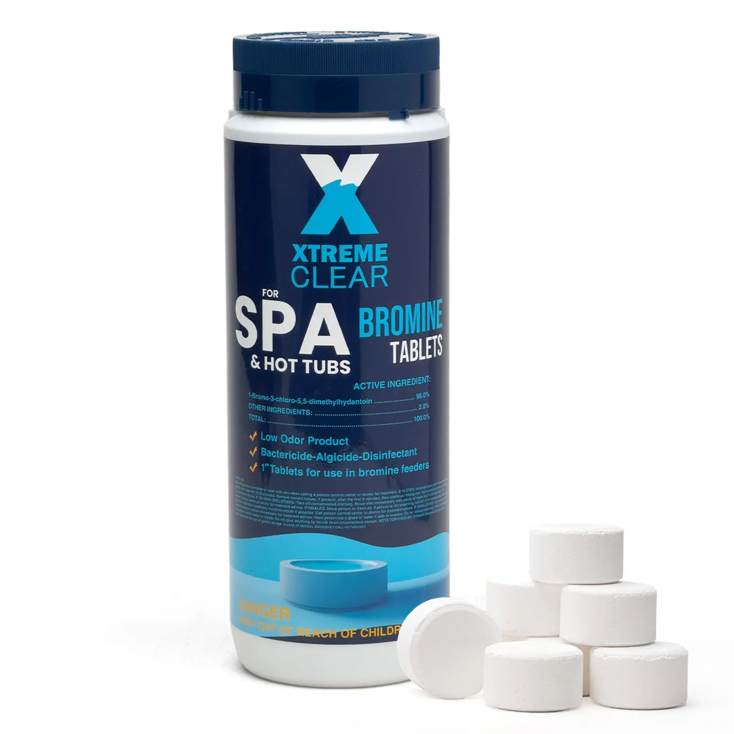 Xtremeclear NSF Certified Bromine Tablets, 1-Inch Size for Spa & Hot Tub, Family-Safe for Floater Use, Sanitizes, 1.5 lbs Bottle
