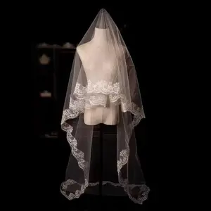 Elegant Lace Flower Bridal Veil Soft Tulle Long Wedding Veils Single-layer White Bride Head Gauze Wedding Accessories