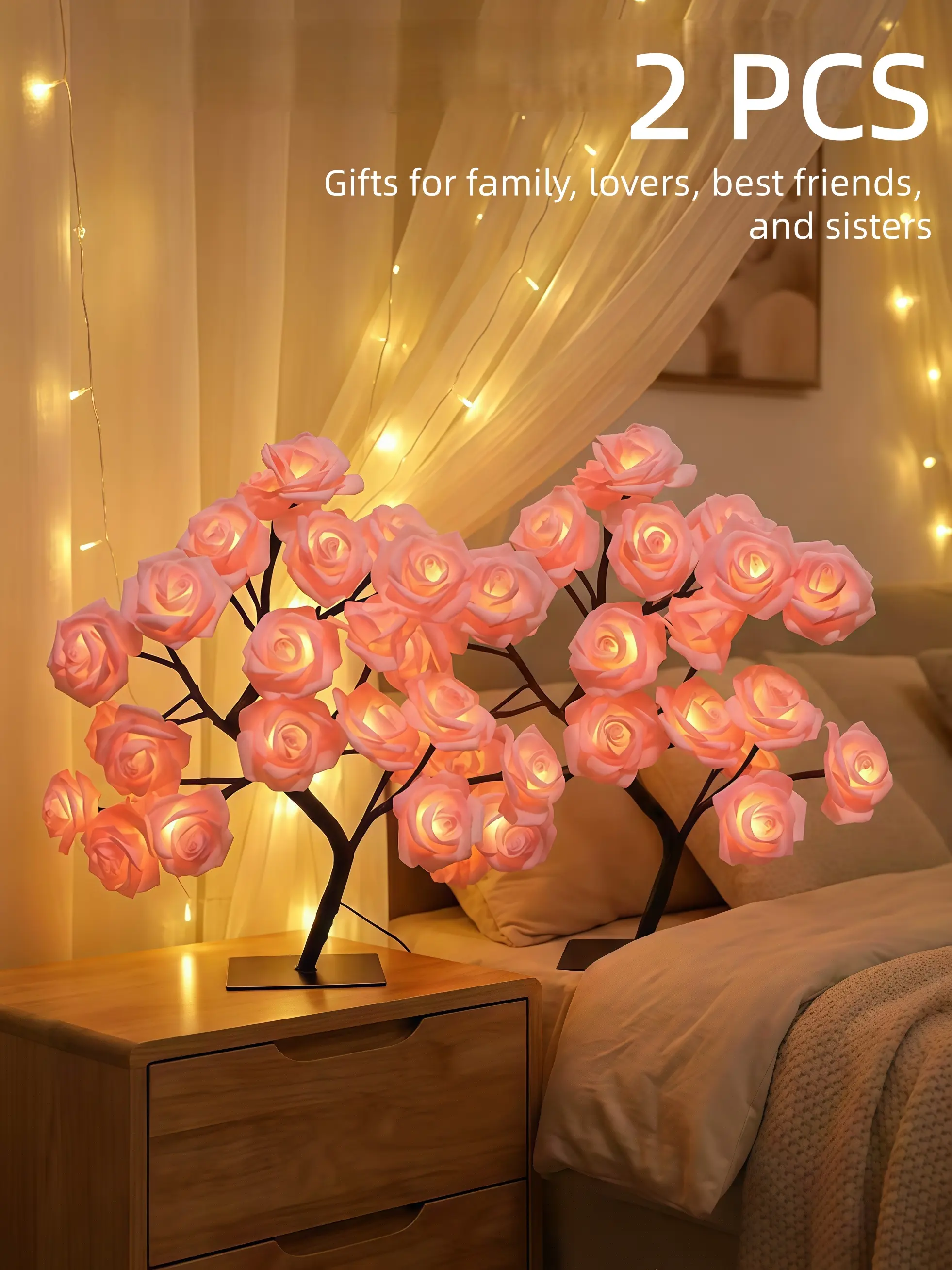 Rose-shaped tree night lamp, Flower lamp, USB-powered, Table lamp, Bedroom lighting, Holiday decorative lights, Interior decor, Valentine's Day gift, Home decor, Decorative lamp SpringStatements Led Lighted summerwins
