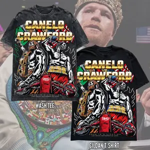Canelo vs Crawford Graphic Wash T-Shirt - Vintage Wash Boxing Tee - Las Vegas September 13 Event Merch - Unisex Heavy Cotton, Trending Us Streetwear, Viral on Tiktok, Y2k Style Menswear