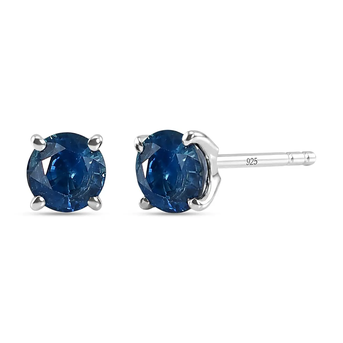 D'Joy AAA Natural Blue Sapphire Solitaire Stud Earrings in Rhodium Over Sterling Silver 1.25 ctw