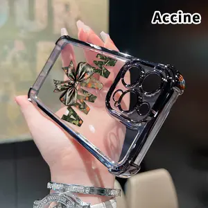 Four Corner Anti-Fall MAMA Monogram and Leopard Print Bow Pattern Phone Case for iPhone 16 Pro Max 15 Plus 14 13 12 11 E Shockproof Transparent Electroplated Protective Cover